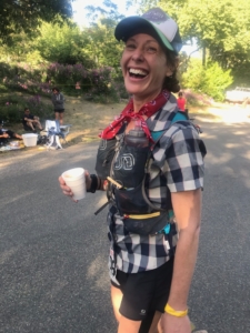 Alison Burke at a Western States aid station
